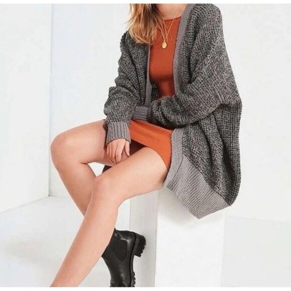 Urban Outfitters Carson Gray Open Chunky Grandpa Cardigan Sweater Womens Small - Picture 2 of 9